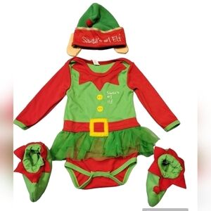 Costumes USA Christmas Elf outfit, onesie, red, green, yellow